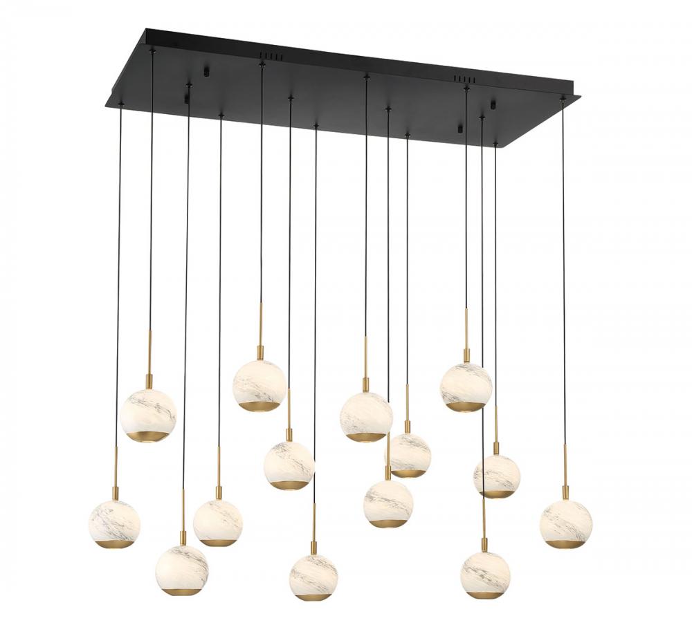 Baveno, 14 Light Rectangular LED Chandelier, Matte Black