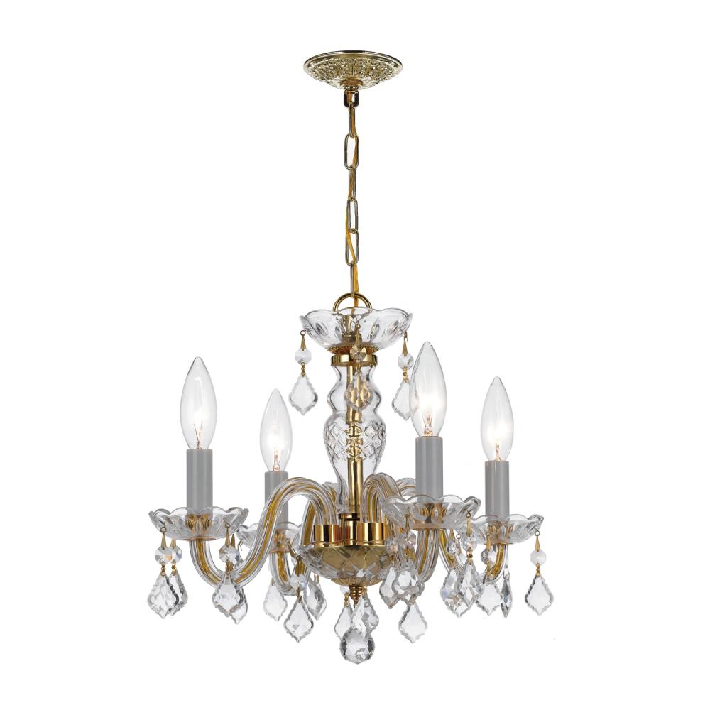 Traditional Crystal 4 Light Hand Cut Crystal Polished Brass Mini Chandelier