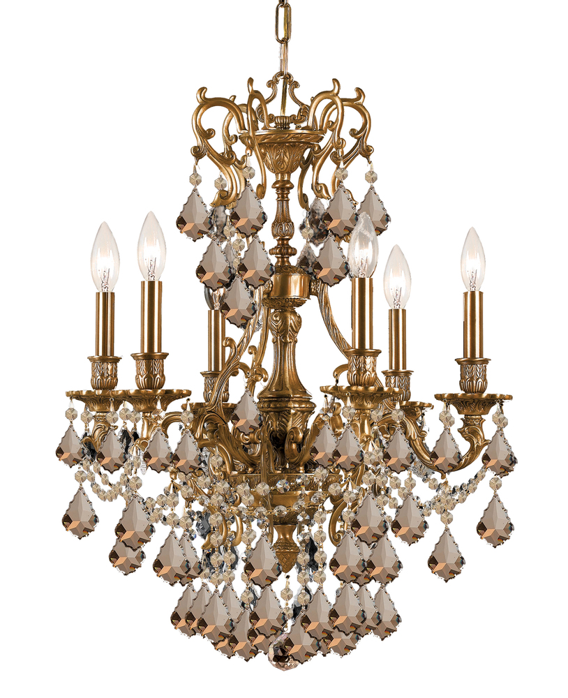 Yorkshire 6 Light Golden Teak Swarovski Strass Crystal Chandelier