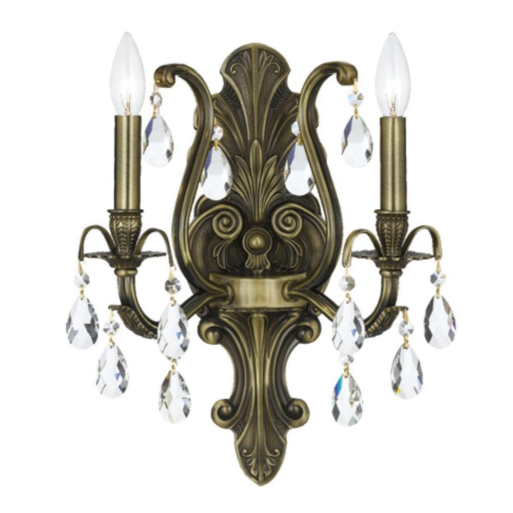 Dawson 2 Light Hand Cut Crystal Antique Brass Sconce