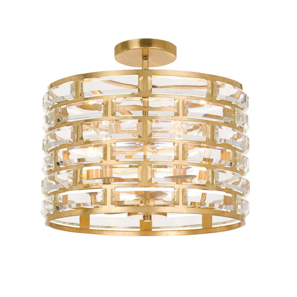 Meridian 5 Light Antique Gold Semi Flush Mount