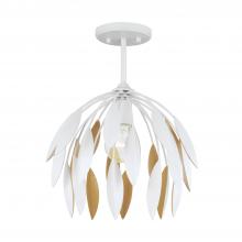 Capital Canada 351811WE - 1-Light Botanical Semi-Flush Pendant in Matte White and Buffed Gold