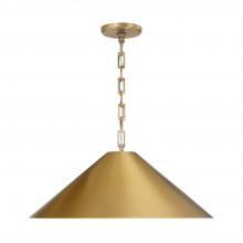 Capital Canada 356711AD - 1-Light Metal Cone Pendant in Aged Brass with Painted Brass Interior and Rectangular Designer Chain