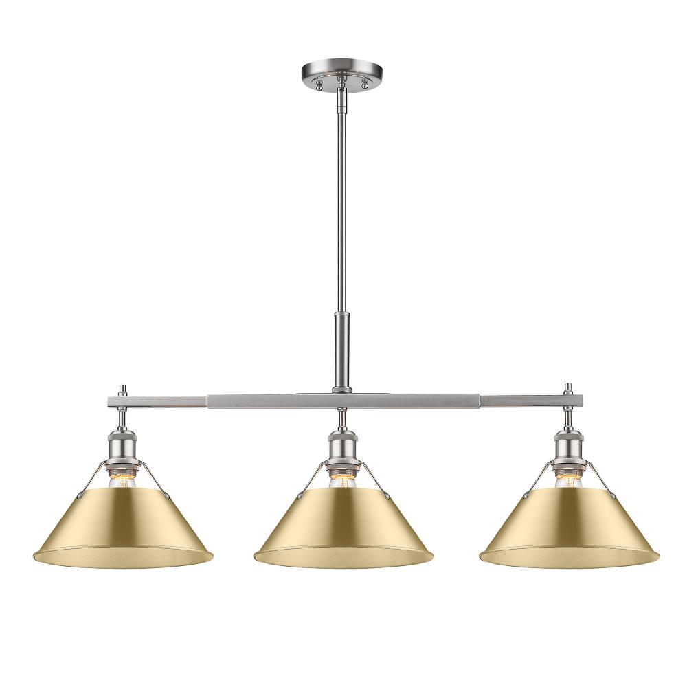 Orwell PW 3 Light Linear Pendant in Pewter with Brushed Champagne Bronze shades