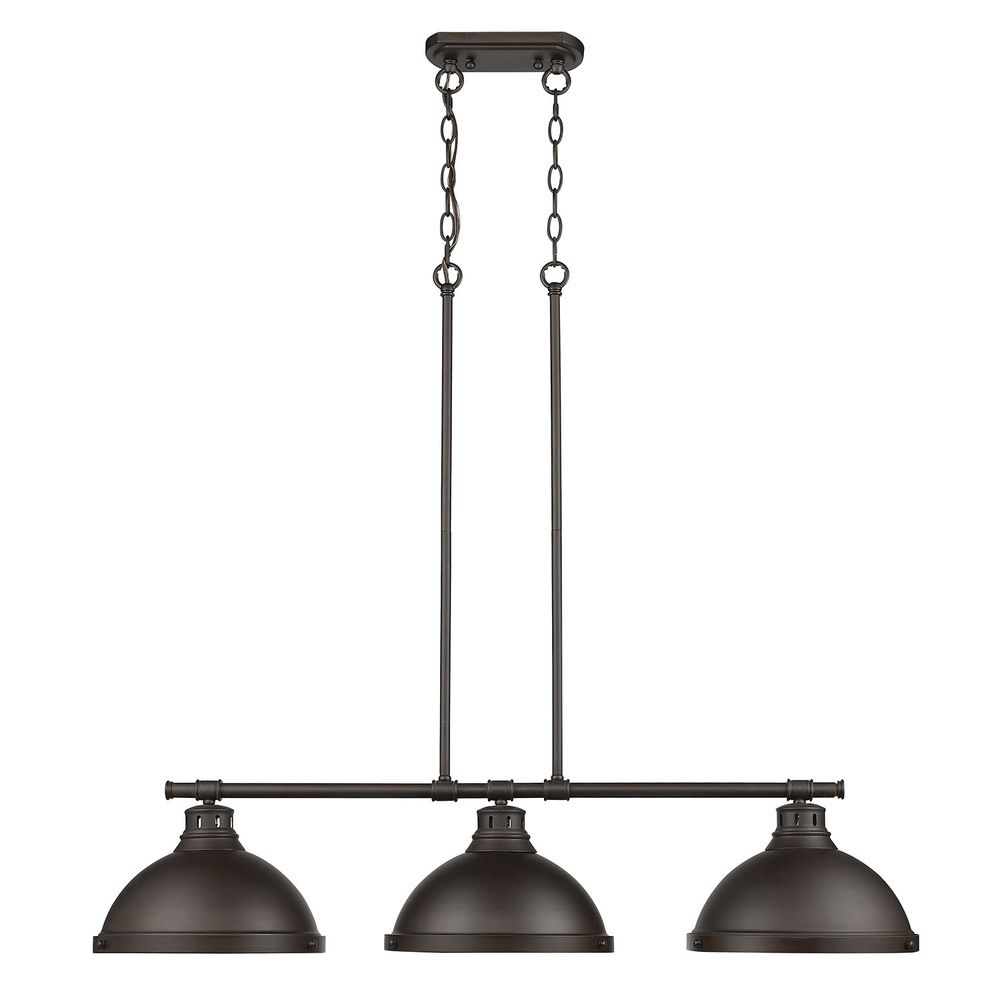 Duncan 3 Light Linear Pendant in Rubbed Bronze with Rubbed Bronze Shades