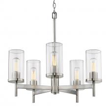 Golden Canada 7011-5 PW-CLR - Winslett 5-Light Chandelier in Pewter with Ribbed Clear Glass Shades