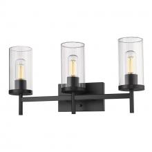 Golden Canada 7011-BA3 BLK-CLR - Winslett 3-Light Bath Vanity in Matte Black with Ribbed Clear Glass Shades