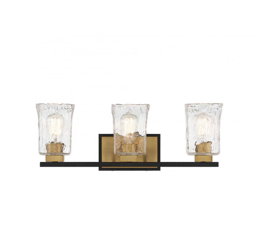 Sidney 3-Light Bathroom Vanity Light in Matte Black with Warm Brass Accents