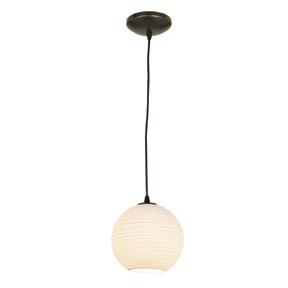 One Light Oil Rubbed Bronze White Linen Glass Down Pendant