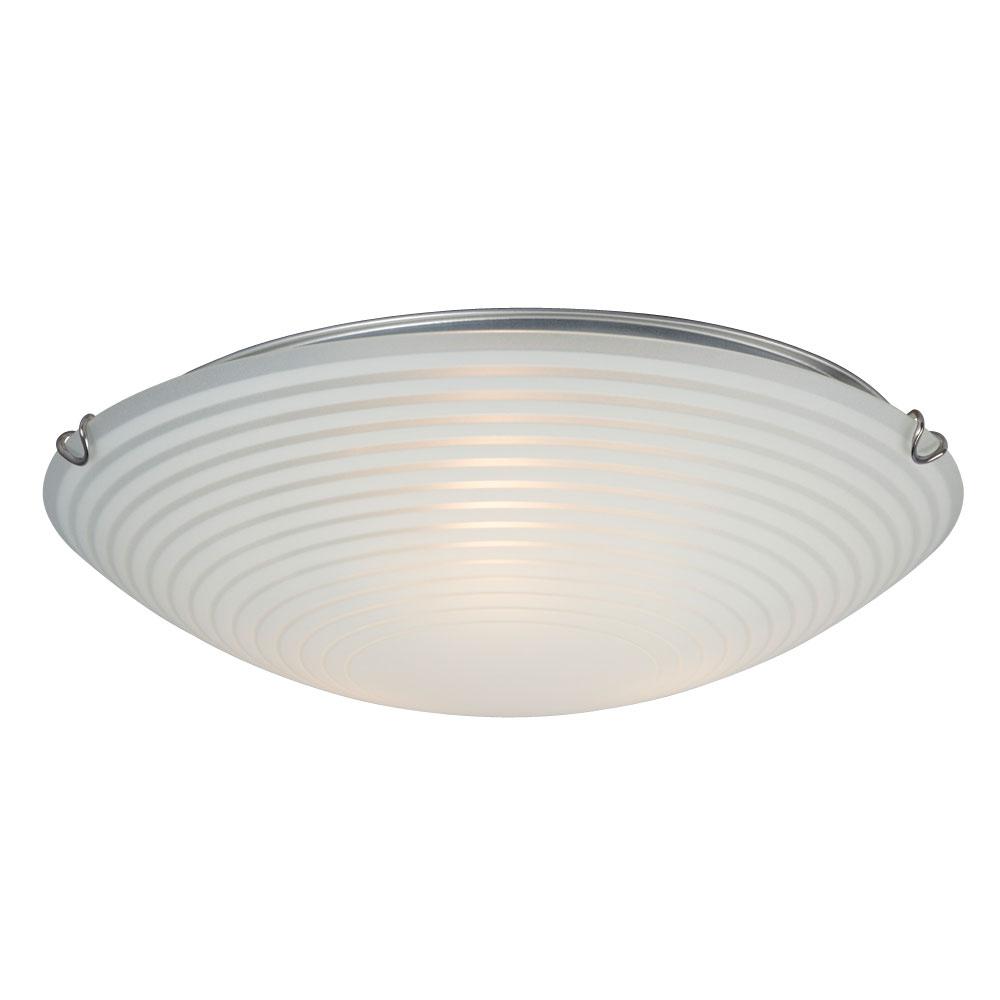 LED Flush Mount Ceiling Light- in Polished Chrome finish with Striped Patterned Satin White Glass