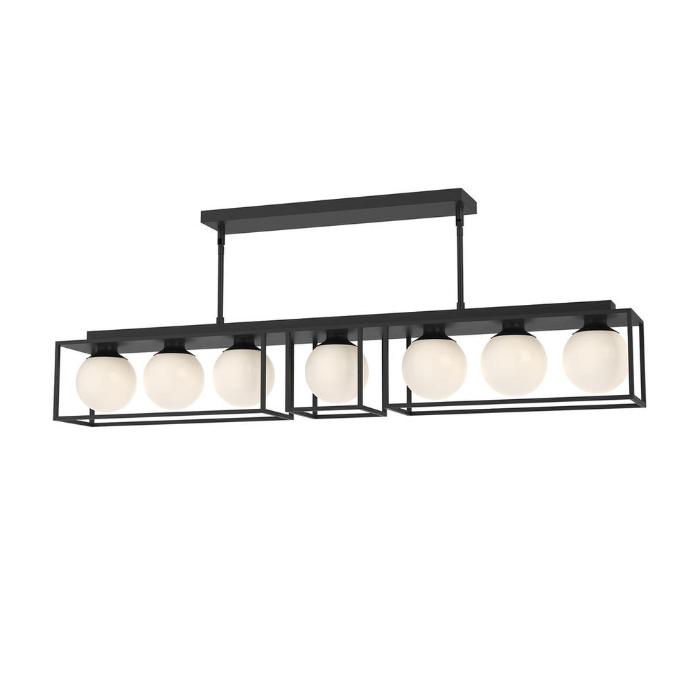 Amelia 48-in Matte Black/Opal Matte Glass 7 Lights Linear Pendant