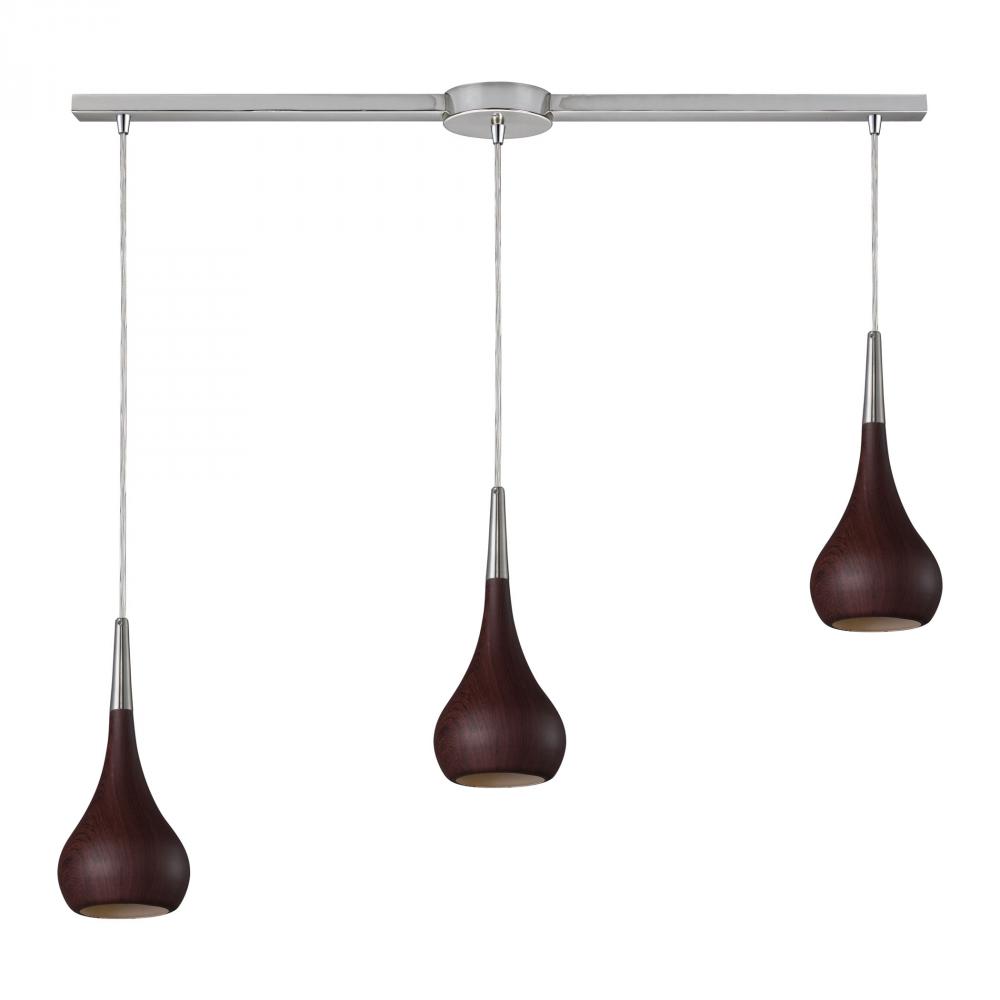 Lindsey 3 Light Pendant In Dark Walnut And Satin