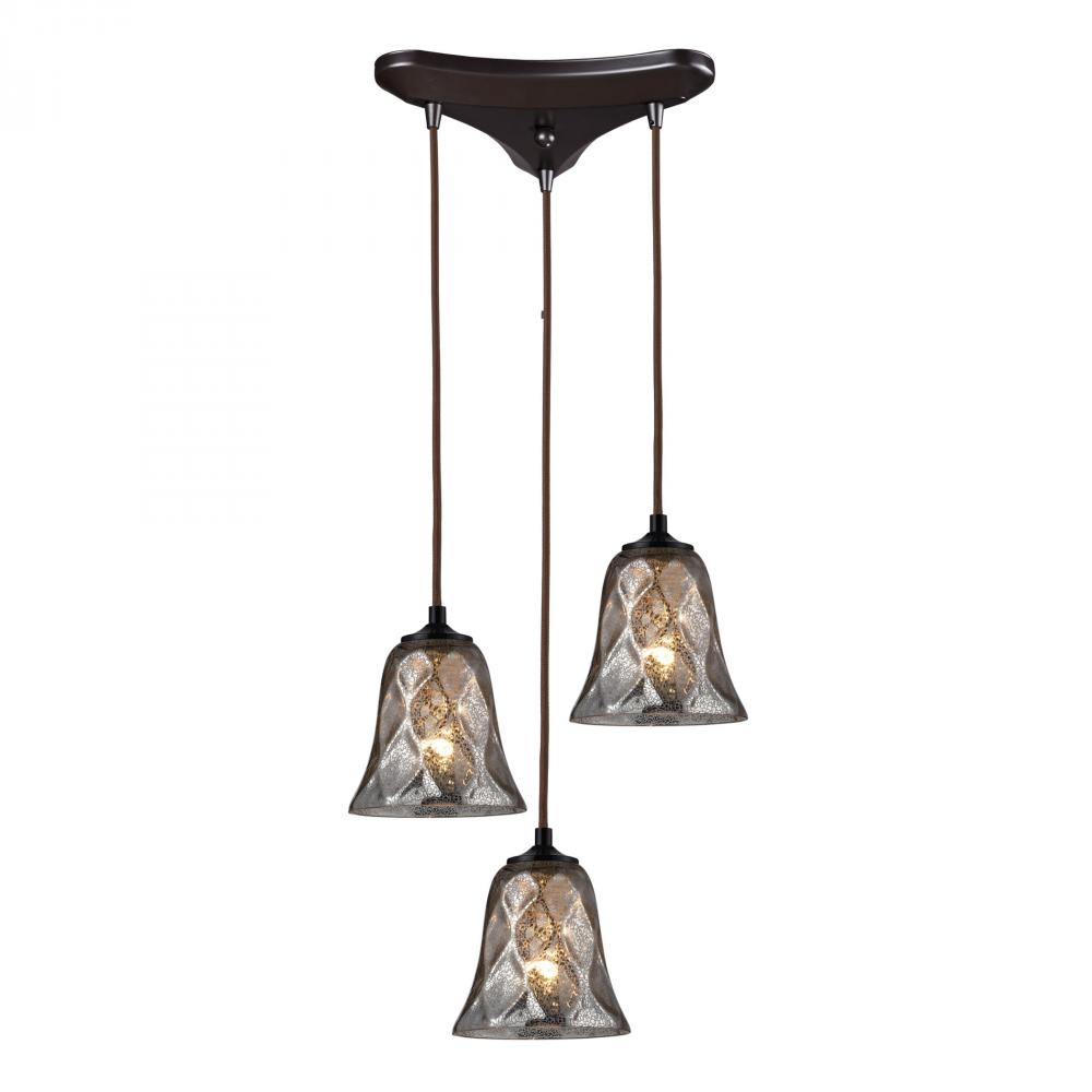 Darien 3 Light Pendant In Oiled Bronze And Mercu