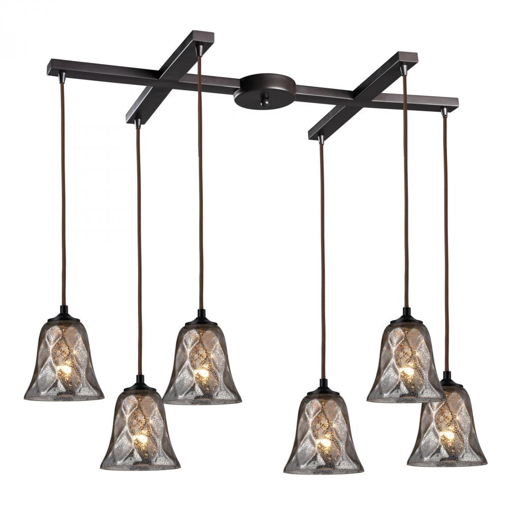 Darien 6 Light Pendant In Oiled Bronze And Mercu